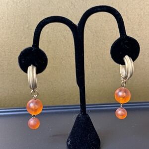 Orange Bead And GoldTone Metal Pierced Post Drop Earrings